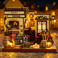 Venta al por mayor de fábrica: Nuevo producto 2026 M2605 Crown Tavern, casa de muñecas de madera DIY, kit de rompecabezas 3D con luces