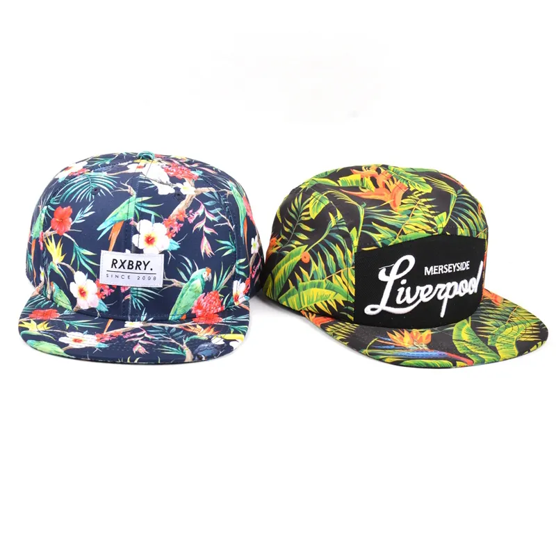 custom your own logo snapback pattern all over print floral 5 panel hats