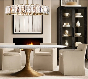 Table à manger rectangulaire en marbre aéro moderne 2024, table à manger en acier inoxydable pour restaurant - Product Image 1