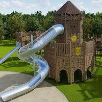 Aire de jeux d'aventure pour enfants sur le thème du château Moetry, en plein air, avec un grand toboggan en acier inoxydable pour parc d'attractions, complexe hôtelier, camping