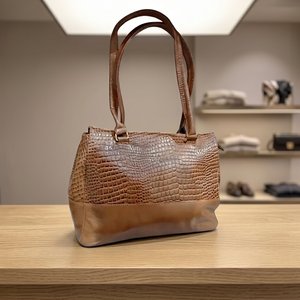 BS INTERNATIONAL Sac à main pliable en cuir de veau véritable 100% naturel, fermeture éclair durable, imperméable, avec deux poignées - Product Image 6