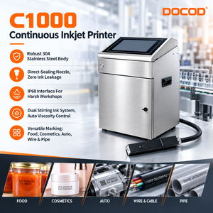 เครื่องพิมพ์อิงค์เจ็ทตัวอักษรขนาดเล็กแบบต่อเนื่อง DOCOD C1000 CIJ ป้องกันน้ำและฝุ่นระดับ IP55 สำหรับการพิมพ์บนสายไฟ ท่อ สายเคเบิล พิมพ์วันที่แบบปรับเปลี่ยนได้ คิวอาร์โค้ด บาร์โค้ด - Product Image 1