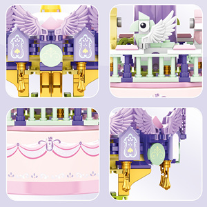Juguetes educativos de tallo rosa púrpura giratorio romántico musical Carrusel figuritas caja de música en miniatura conjunto de bloques de construcción niño niña - Product Image 4