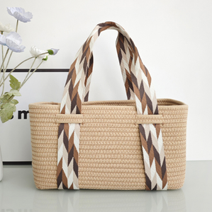 Bolsa de Playa Portátil de Cuerda de Algodón Tejida a Mano, Venta al Por Mayor de Fábrica Yiyou, para Vacaciones de Verano, Cesta de Almacenamiento para Pañales de Bebé - Product Image 2