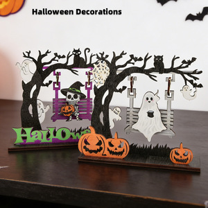 Decoraciones <span class=keywords><strong>de</strong></span> mesa <span class=keywords><strong>de</strong></span> madera al por mayor para Halloween - Centro <span class=keywords><strong>de</strong></span> mesa <span class=keywords><strong>de</strong></span> calabaza, fantasma y esqueleto para fiestas, calabaza fantasma espeluznante - Product Image 4