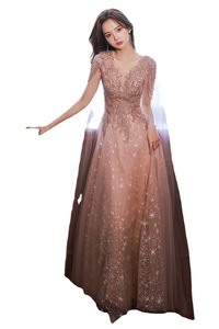 S1661R New Summer Style Long Banquet Temperament Lady Host <b>pink</b> Starry Sky Evening Dress - Product Image 5