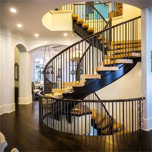 Usa Australia Gebogen Trap Traditionele Stijl Houten Loopvlak Boog/Gebogen Trap Met Smeedijzeren Leuningen - Product Image 3