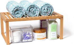 رف خزانة من الخيزران أحادي الطبقة حديث دولي <span class=keywords><strong>15</strong></span> \ \ "<span class=keywords><strong>X</strong></span> 10 \" <span class=keywords><strong>X</strong></span> 6 \ "لتنظيم أواني الطعام والحمام والمطبخ - Product Image 4