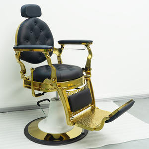 Toonbeeld Goud Luxe Vierkante Rug Lederen Kappersstoel Met Aangepast Logo Geïmporteerd Uit China Voor Kapperszaken - Product Image 1