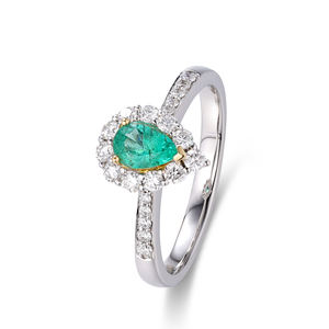 Bague de fiançailles de luxe en or blanc 18 carats plaqué rhodium avec émeraude taille poire, cadeau pour anniversaire de mariage, fête, petite amie - Product Image 1