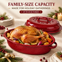 Marmite de cuisson ovale en émail rouge pour dinde, avec couvercle, motif moucheté, résistante au four, pour Noël, Halloween et Thanksgiving