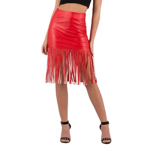<span class=keywords><strong>Jupe</strong></span> en faux <span class=keywords><strong>cuir</strong></span> à franges <span class=keywords><strong>Jupe</strong></span> en polyester mi-longue à la mode taille haute pour femmes - Product Image 1