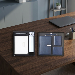 Ensemble cadeau d'entreprise personnalisé en cuir PU, gravé et imprimé en sérigraphie, comprenant un agenda, un stylo, un porte-clés, boîte cadeau couleur personnalisée - Product Image 5