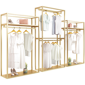 Rak <span class=keywords><strong>display</strong></span> kain berdiri Mode desain eceran logam rak pakaian emas butik - Product Image 6