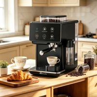 Cafetera Espresso Anbolife de 20 Bares, Acero Inoxidable, Molinillo Integrado, Control de Temperatura PID Automático, OEM