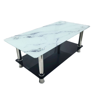 Mesa de centro de cristal de doble capa moderna, venta al por mayor, sofá de té y oficina, mesa auxiliar, mesa de centro con patrón de mármol de vidrio templado - Product Image 6