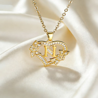Nouveau Collier Pendentif Cœur Transparent en Forme de Fleur avec 26 Lettres, en Cuivre Plaqué Rhodium et Strass en Cristal