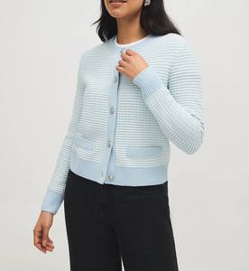 Cárdigan Elegante de Tweed a Cuadros con Bordado a Mano y Botones en la Parte Delantera para Todas las Temporadas - Product Image 1