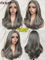 KEMY HAIR Perruque Lace Frontale Synthétique Luxe Gris Brun Haute Qualité Courte pour Femme 1 Perruque 3 Styles : Ondulée Naturelle, Lisse, Bouclée Crépue