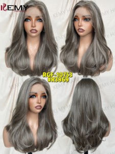 KEMY HAIR <span class=keywords><strong>Parrucca</strong></span> Sintetica di Lusso Grigio-Marrone con Frontale in Pizzo, Alta Qualità, Corta, da <span class=keywords><strong>Donna</strong></span>, 1 <span class=keywords><strong>Parrucca</strong></span> 3 Stili: Naturale, Liscia, Ricci Crespi - Product Image 6
