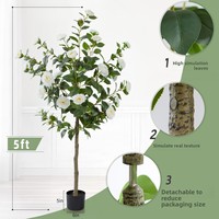 Großer grenzüberschreitender künstlicher Kamelienbaum für die Innendekoration – Wohnzimmer-Mittelstück, künstliche Kamelien-Topfpflanze aus weichem PVC
