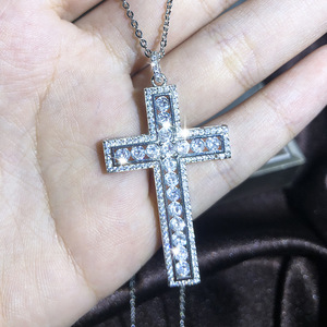 Collar de Cruz de diamante de plata de lujo brillante Zirconia cúbica CZ crucifijo Jesús Cruz colgante collar hombres mujeres - Product Image 6