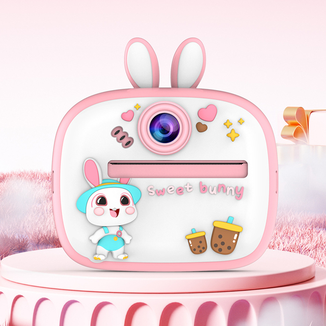 Rabbit Shape Kids Instant Print Camera Dual Lens HD Digital Photo Camera Thermal Print Kids Camera with MP3 CMOS Sensor