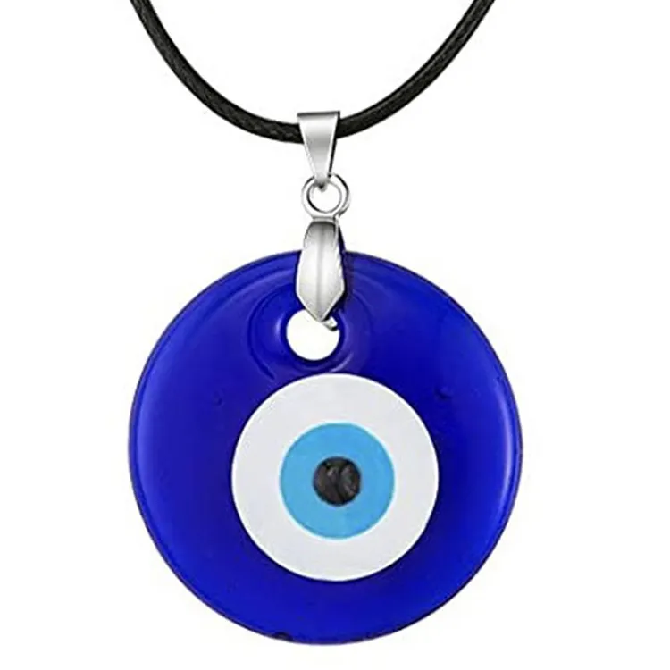 Amazon Blue Devil Eye Turkiye Blue Eye Fatima Lederen Touw Ketting Glazen Edelstenen Boze Oog Hanger Accessoires