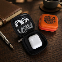 Étui pour écouteurs en cuir PU et EVA personnalisable ODM OEM avec logo gravé, mini pochette de rangement à fermeture éclair, antichoc, multifonction