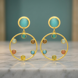 Pendientes Colgantes de Latón Hechos a Mano con Piedras Preciosas, Chapados en Oro, Estilo Étnico Bohemio - Product Image 2
