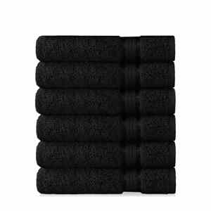 Serviette à cheveux en coton microfibre tricotée compressée à séchage rapide, noire carrée avec logo personnalisé pour salon de coiffure et spa - Product Image 1