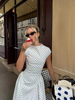 Robe longue sans manches taille haute à pois pour femme, coupe trapèze, en polyester, style vintage noir et blanc, ajustée, sur mesure, douce et de qualité supérieure pour femme