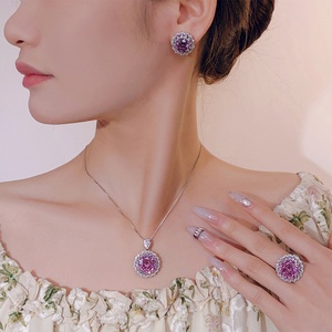Bulk Wholesale Eco-friendly Rose Cut 14-10MM Copper Cubic Zirconia Necklace <b>Earrings</b> Ring Jewelry <b>Sets</b> for Collections - Product Image 5