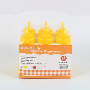 6/Pack 16oz <b>Plastic</b> Squeeze <b>Sauce</b> <b>Bottle</b> Wide Mouth Squeezer Yellow - Product Image 1
