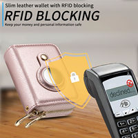 Portefeuille porte-cartes en cuir PU avec blocage RFID, plusieurs emplacements pour cartes, fermeture éclair, pochette pour cartes de crédit avec tracker intégré