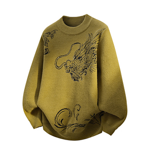 Suéter Masculino de Gola Redonda com Bordado de Cabeça Orgulhosa, Tendência Outono/Inverno, Camiseta Tricotada - Product Image 4
