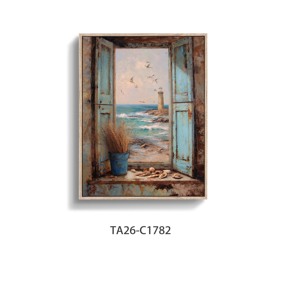 Cuadro en Lienzo con Textura Pintada a Mano: <span class=keywords><strong>Torre</strong></span> de Luz y <span class=keywords><strong>Mar</strong></span> Azul desde la Ventana, para Decoración <span class=keywords><strong>del</strong></span> Hogar - Product Image 2