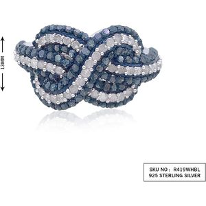 Anillo Infinito con Diamantes Blancos y Azules de Corte Redondo de 1.74 Cttw, Plata de Ley 925, Joyería Fina de Compromiso para Mujer - Product Image 3