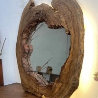 Wabi Sabi Rustic Style Live Edge Solid Wood LED Mirror Natural Slab Entryway Furniture with Ambient Light Console Table