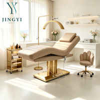 Fauteuil de Salon de Beauté et Spa pour Extensions de Cils, Chaise Faciale Ergonomique Réglable, Lit de Massage Électrique Luxe Beige Inclinable