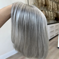 Postiche à clipser en cheveux vierges européens, mélange argent clair, 6x6, dentelle ultra-fine, topper pour femmes souffrant de perte de cheveux