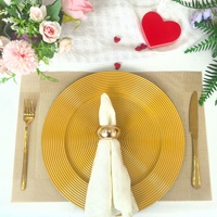 Assiettes de présentation en plastique 13 pouces (33 cm) – Or nacré et or rose, motif anneau – Durables, style luxe léger, pour extérieur, hôtel, mariage