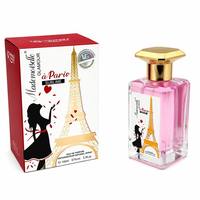 Parfum féminin romantique, luxueux, moderne, style parisien, eau de parfum longue tenue, avec capuchon doré, parfum floral fruité