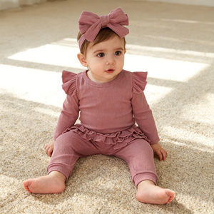 Pakaian Bayi Perempuan Baru Lahir Hongbo, Rajutan Lembut Lengan Panjang 3Pcs, Setelan Romper Polos Berumbai untuk Bayi Baru Lahir - Product Image 2