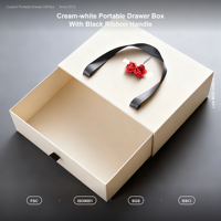 Boîte cadeau portable de luxe personnalisée en blanc crème avec poignée en ruban noir pour cosmétiques, nouveau design pour le marché américain