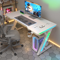 Bureau d'ordinateur en bois pour jeux vidéo, idéal pour la maison, l'étude, la chambre, le travail, avec éclairage d'ambiance et plateau rechargeable