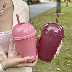 Custom Logo <b>Reusable</b> Large Hole Milk Tea <b>Cup</b> 16oz Colorful PP Glitter Plastic <b>Cups</b> with Lid and Straw - Product Image 3