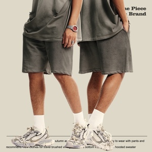 Wholesale 280 g Cotton and Polyester Washed Dirty Waste Style Loose Knee Length <b>Men's</b> <b>Shorts</b> With Pocket - Product Image 1