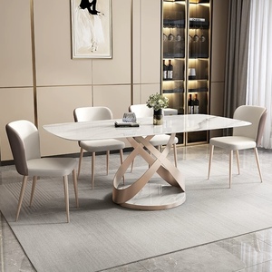 Metal Light Luxury Slab Dining <strong>Table</strong> <strong>and</strong> <strong>Chair</strong> <strong>Set</strong> Modern Minimalist Style for <strong>Small</strong> Homes/Apartments Rectangular Western-Style - Product Image 5