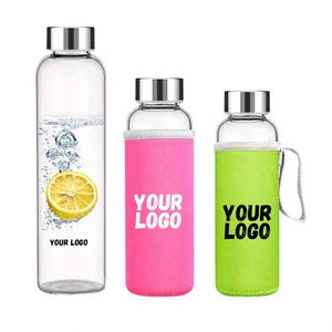 Bouteille d'eau en verre transparente réutilisable de 5 oz/10 oz/16 oz/18 oz avec couvercle en acier inoxydable pour boire du jus et des boissons - Product Image 1
